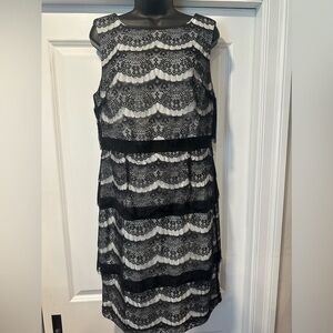 Elegant Black and White Lace Sheath Dress - 38” Length, 20” Bust